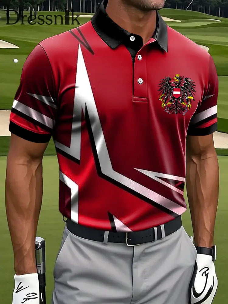 Herren Vintage österreich isches Emblem Geometrisches Patchwork Polos hirt mehrfarbig / S