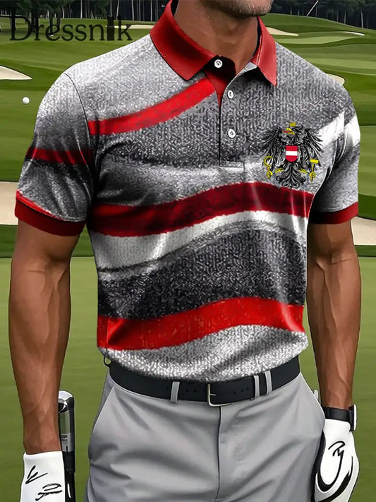 Herren Vintage österreich isches Emblem gestreifte Textur lässig Polo-Shirt mehrfarbig / S