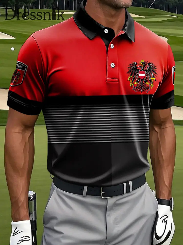 Herren Vintage österreich isches Emblem gestreiftes Patchwork-lässiges Polos hirt mehrfarbig / S