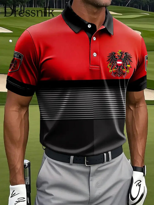 Herren Vintage österreich isches Emblem gestreiftes Patchwork-lässiges Polos hirt mehrfarbig / S