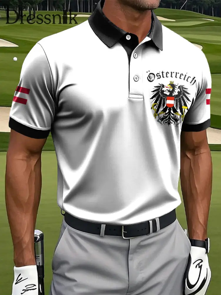 Herren Vintage österreich isches Emblem Patchwork Casual Polo Shirt mehrfarbig / S