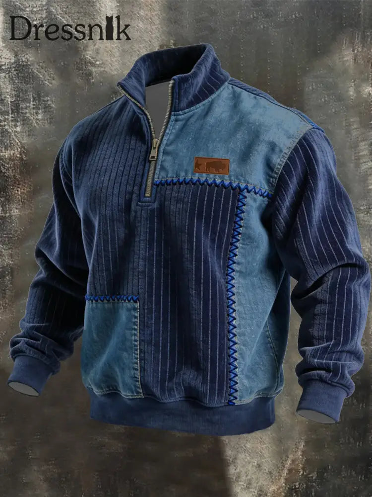 Herren Vintage Patchwork Quarter Zip Sweatshirt als bild / S