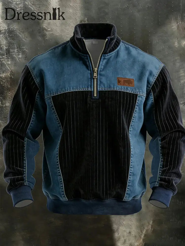 Herren Vintage Patchwork Quarter Zip Sweatshirt als bild / S
