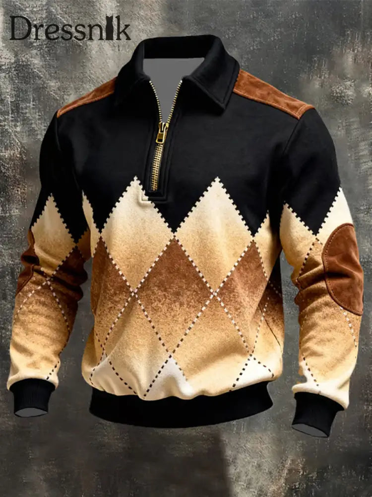 Herren Vintage-Patchwork-Sweatshirt mit Reiß verschluss als bild / S