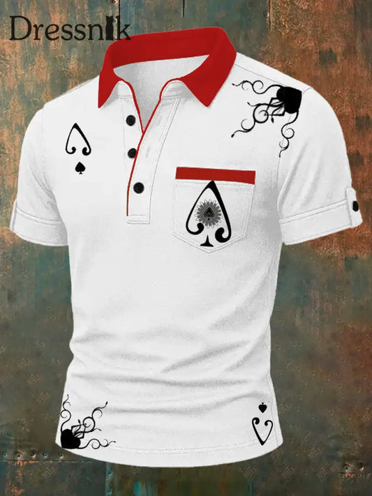 Herren Vintage Poker Casual Polo Shirt A / S