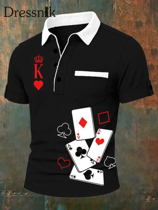 Herren Vintage Poker Casual Polo Shirt A / S