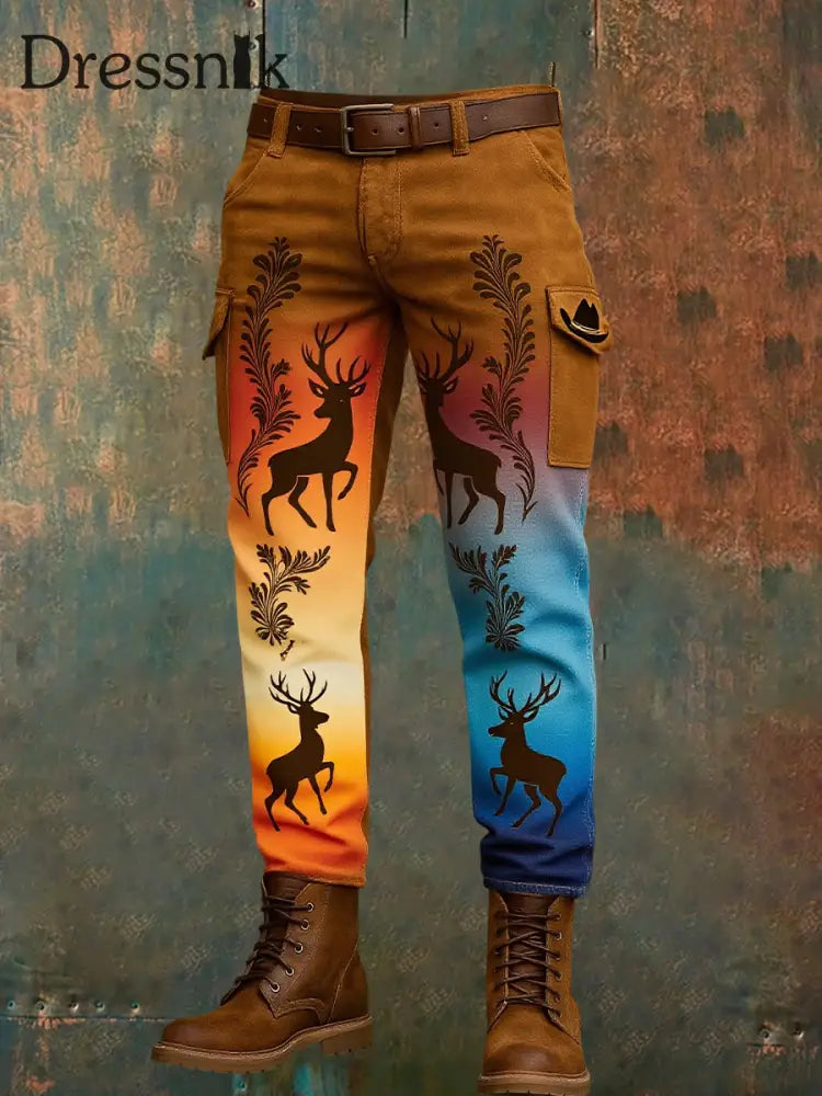 Herren Vintage Resort Western Art Print Casual Lounge Hosen A / S