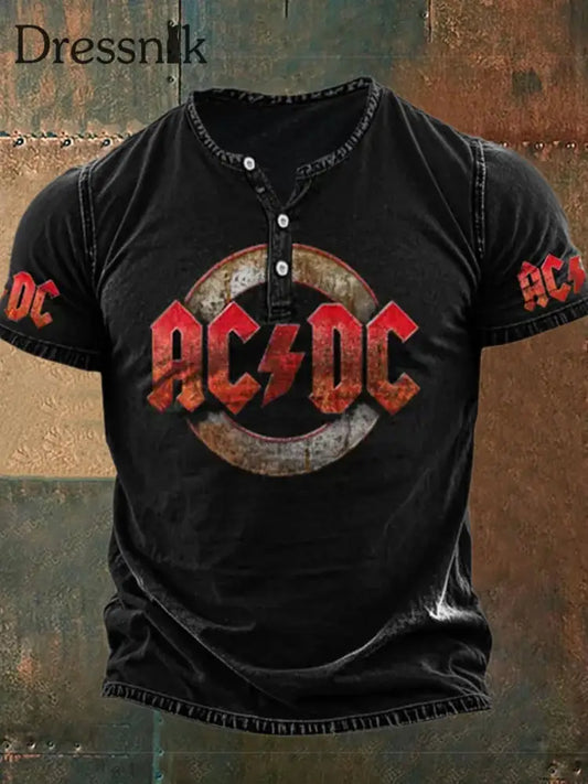 Herren Vintage Rock Band Grafik Henley V-Ausschnitt Kurzarm T-Shirt A / S