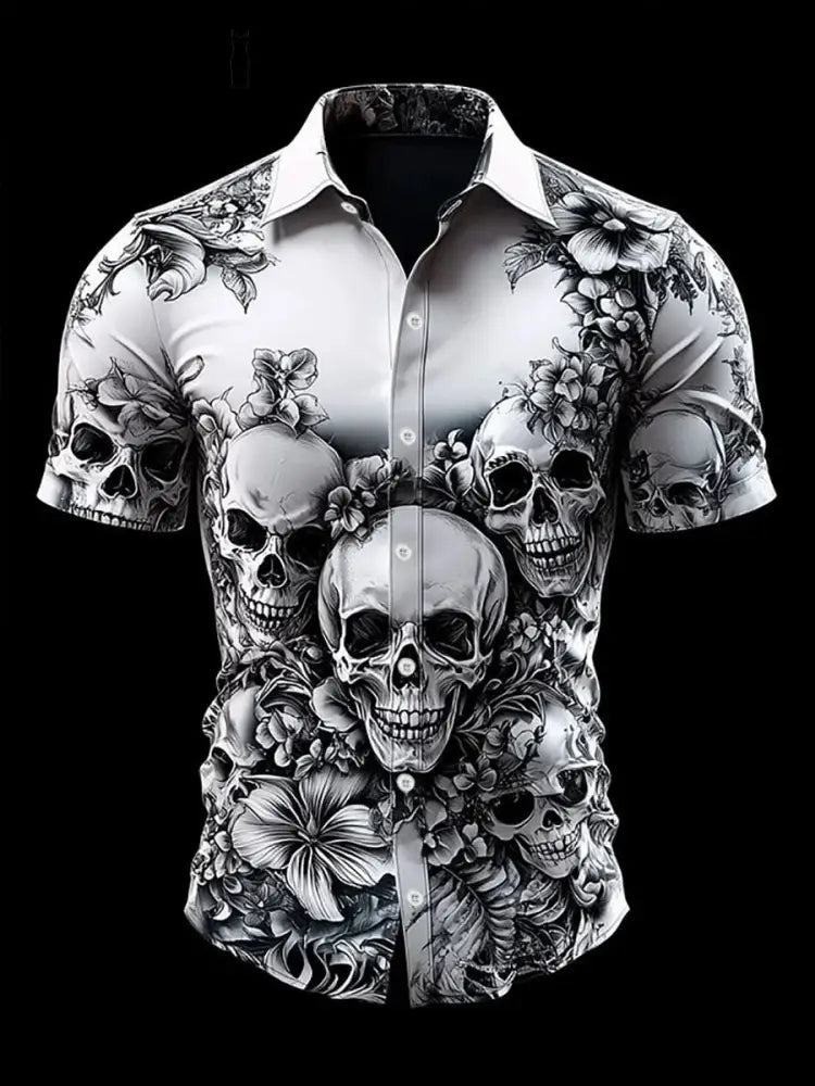 Herren Vintage Schädel Kurzarm Hemd als bild / S