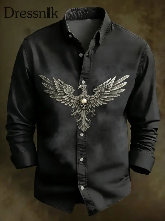 Herren Vintage Schädel Langarm Hemd Schwarz / S