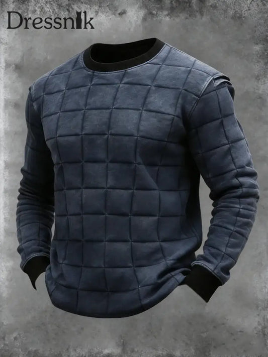 Herren Vintage-Sweatshirt mit geometrischem Muster und Rundhals ausschnitt Dunkelblau / S