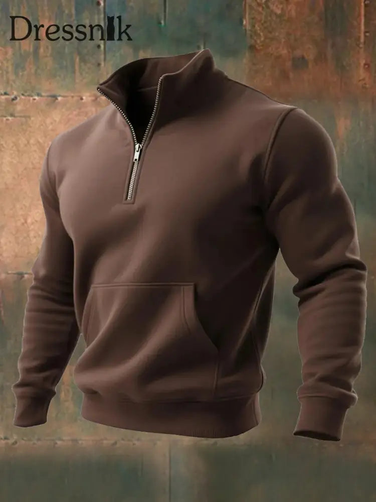 Herren Vintage Sweatshirt mit westlichem Reiß verschluss dunkler Kaffee / S
