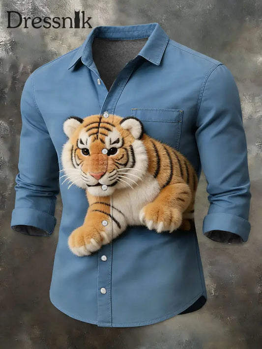 Herren Vintage Tiger Print Lässiges Langarm-Hemd als bild / S