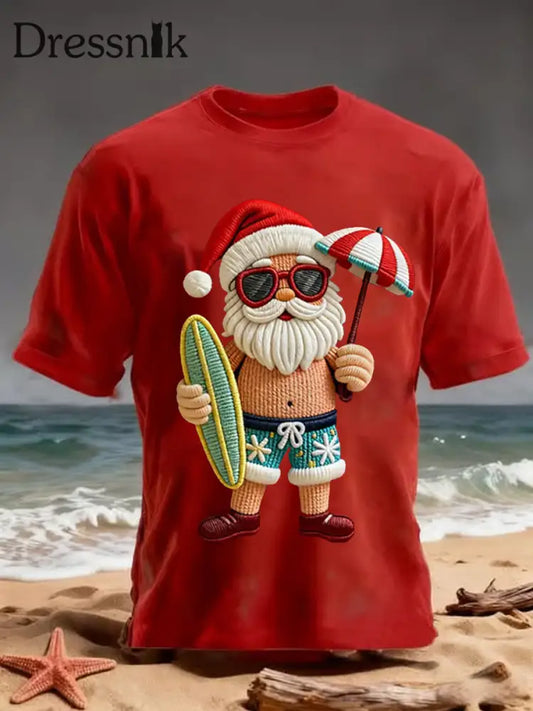 Herren Vintage Tropisches Weihnachtsmann-Print Weihnachts-T-Shirt reines Rot / S