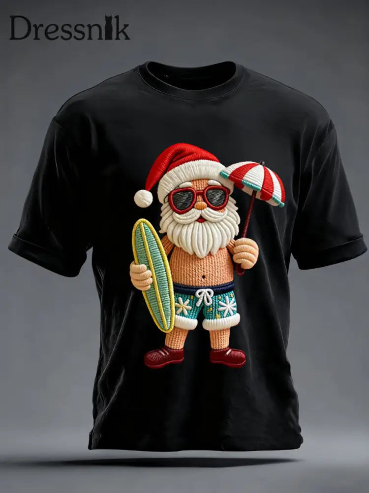 Herren Vintage Tropisches Weihnachtsmann-Print Weihnachts-T-Shirt Schwarz / S
