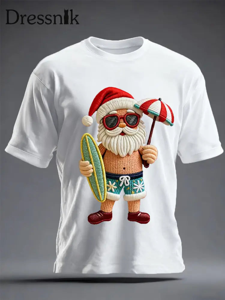 Herren Vintage Tropisches Weihnachtsmann-Print Weihnachts-T-Shirt Weiß / S