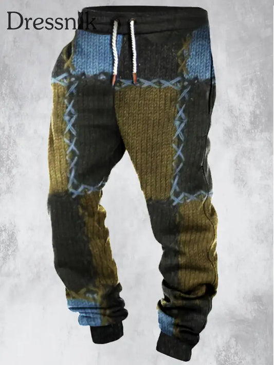 Herren-Vintage-Türkis-Strick-Scheck bedruckter Kordel zug elastische Kraft füße lässige Sport-dicke Hose A / S