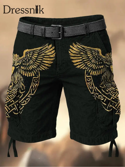 Herren Vintage Viking Eagle Keltischer Knoten bedruckte Textur lässige Cargo-Shorts A / M