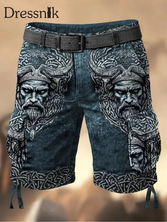 Herren Vintage Viking God Odin Keltischer Knoten bedruckte Textur lässige Cargo-Shorts A / M