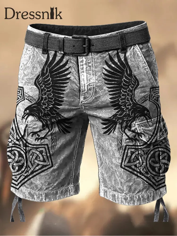 Herren Vintage Viking Grafik bedruckte Textur Freizeit-Cargo-Shorts A / M