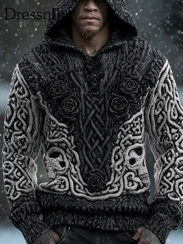 Herren Vintage Viking Kunstdruck Hoodie A / S