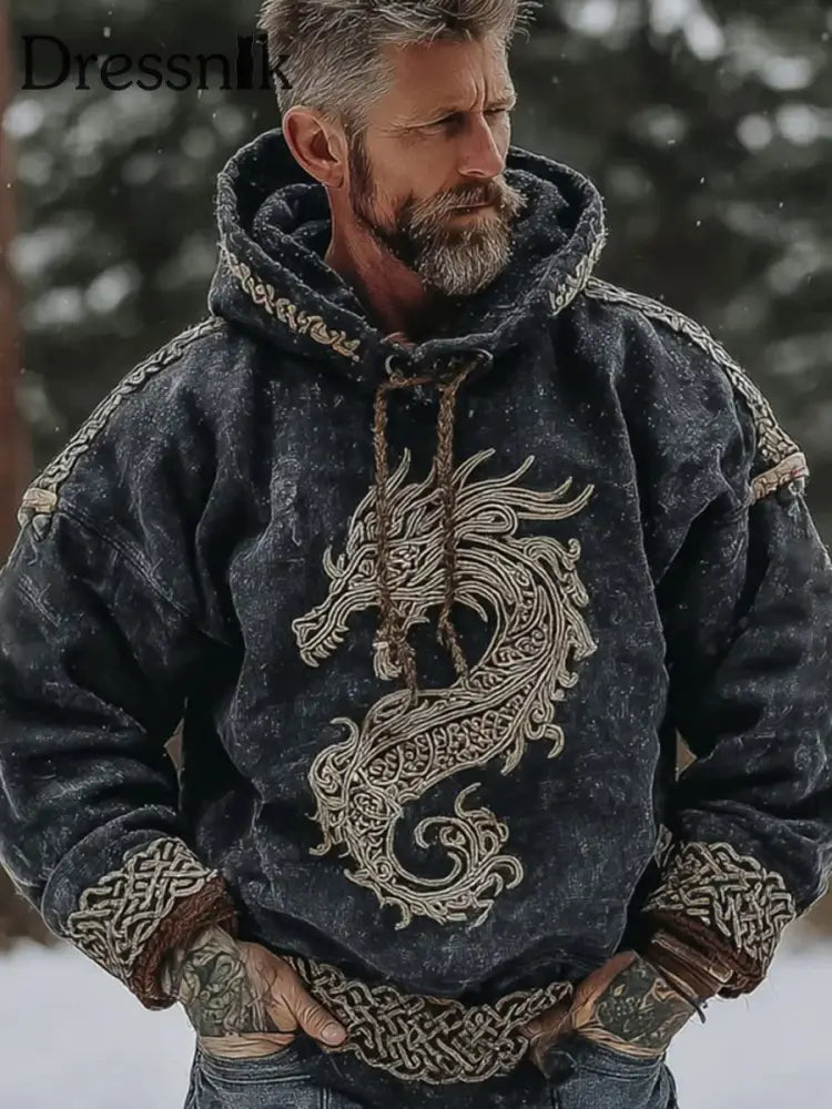 Herren Vintage Viking Kunstdruck Hoodie A / S