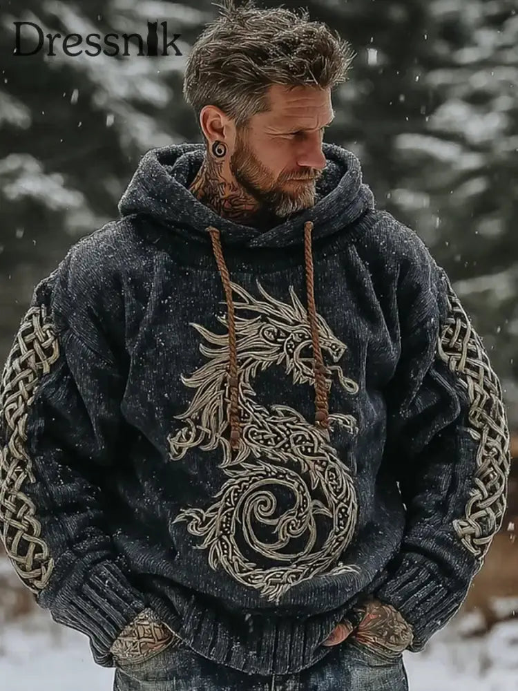 Herren Vintage Viking Kunstdruck Hoodie A / S