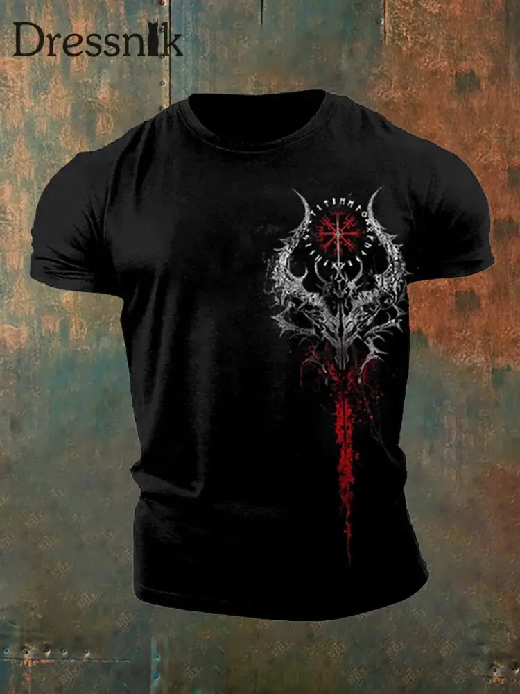 Herren Vintage Viking Kunstdruck T-Shirt A / S