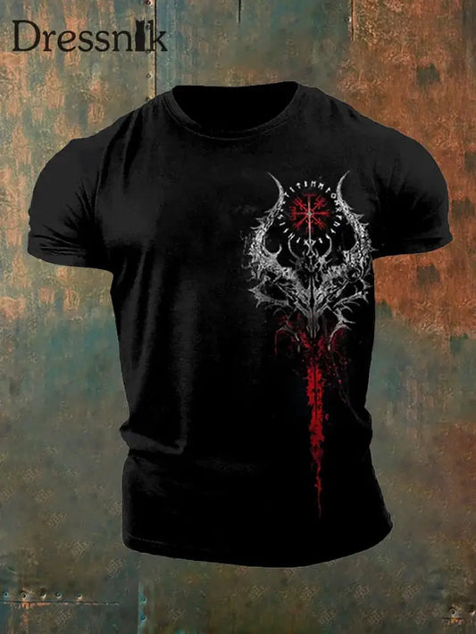 Herren Vintage Viking Kunstdruck T-Shirt A / S