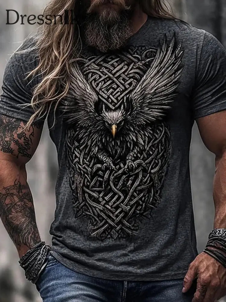 Herren Vintage Viking Kunstdruck T-Shirt A / S