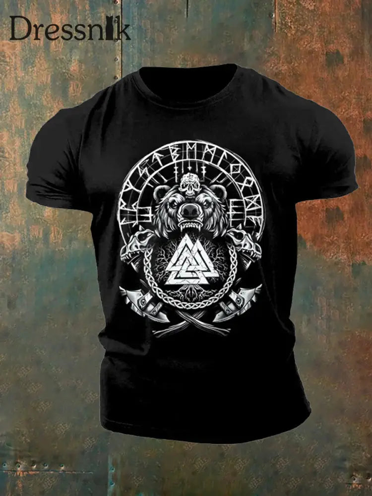 Herren Vintage Viking Kunstdruck T-Shirt A / S