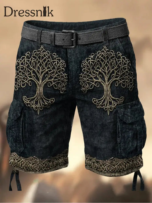 Herren Vintage Viking Tree Of Life Keltischer Knoten bedruckte Textur lässige Cargo-Shorts A / M