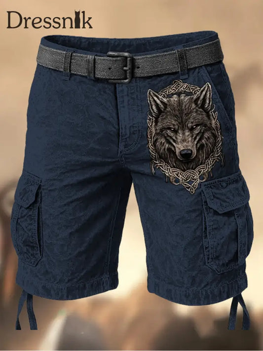 Herren Vintage Viking Wolf Keltischer Knoten bedruckte Textur lässige Cargo-Shorts A / M