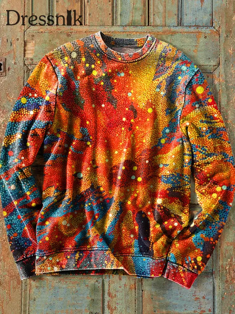 Herren Vintage Warme Bunte Tinte Splash Kunstdruck Baumwolle Rundhals-Sweatshirt Bunt / S