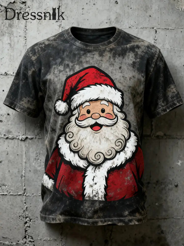 Herren Vintage Weihnachten Santa Claus Print Casual T-Shirt Dunkelgrau / S