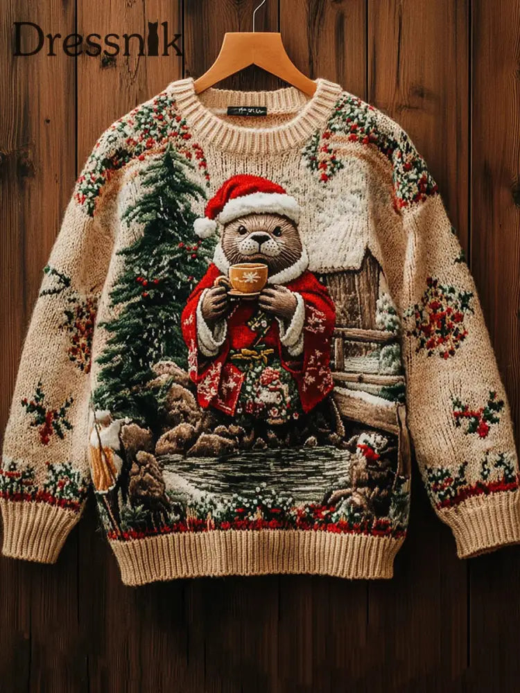 Herren Vintage Weihnachts druck Kunst Casual Strick pullover als bild / S