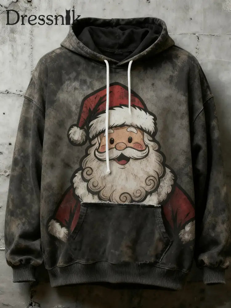 Herren Vintage Weihnachts weihnachts mann Print Casual Hoodie Dunkelgrau / S