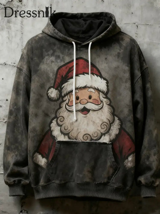 Herren Vintage Weihnachts weihnachts mann Print Casual Hoodie Dunkelgrau / S