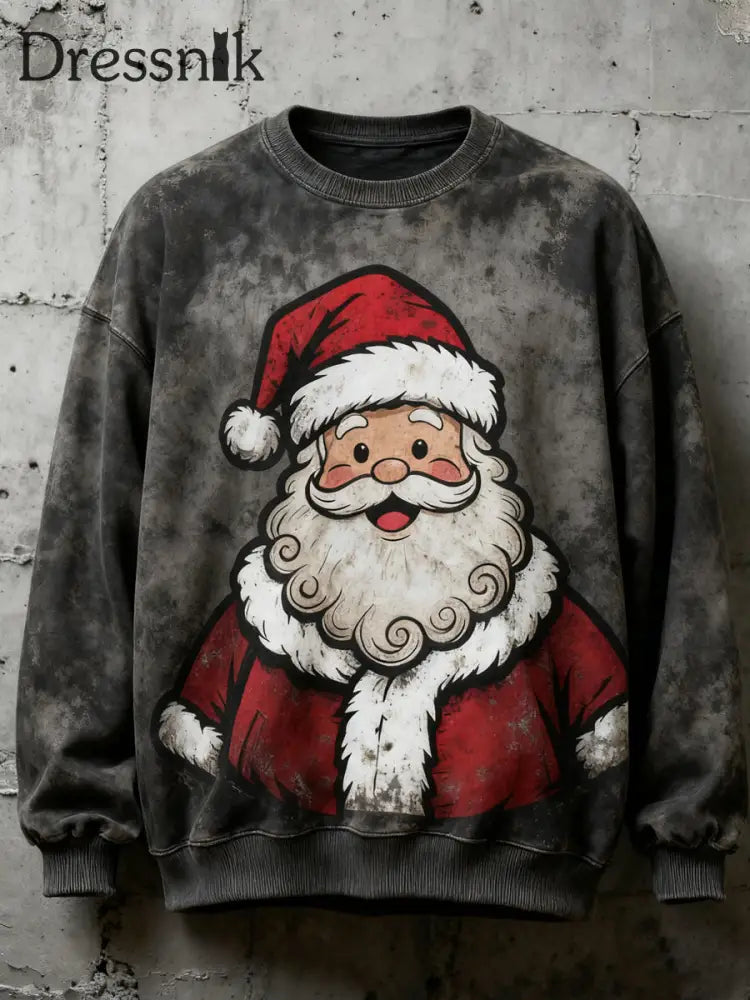 Herren Vintage Weihnachts weihnachts mann Print Casual Sweatshirt Dunkelgrau / S
