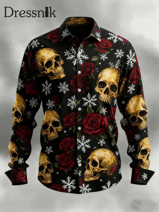 Herren Vintage Weihnachts schädel Langarm Hemd als bild / S