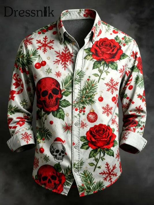 Herren Vintage Weihnachts schädel Langarm Hemd als bild / S