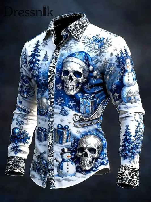 Herren Vintage Weihnachts schädel Langarm Hemd als bild / S