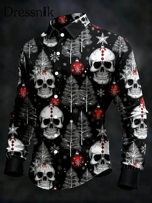 Herren Vintage Weihnachts schädel Langarm Hemd als bild / S