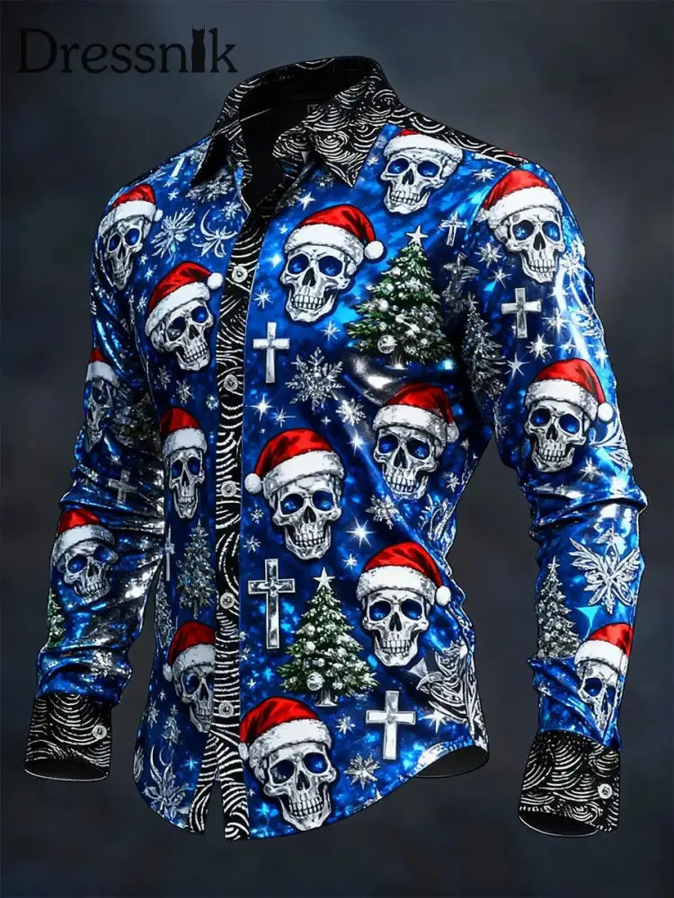 Herren Vintage Weihnachts schädel Langarm Hemd als bild / S