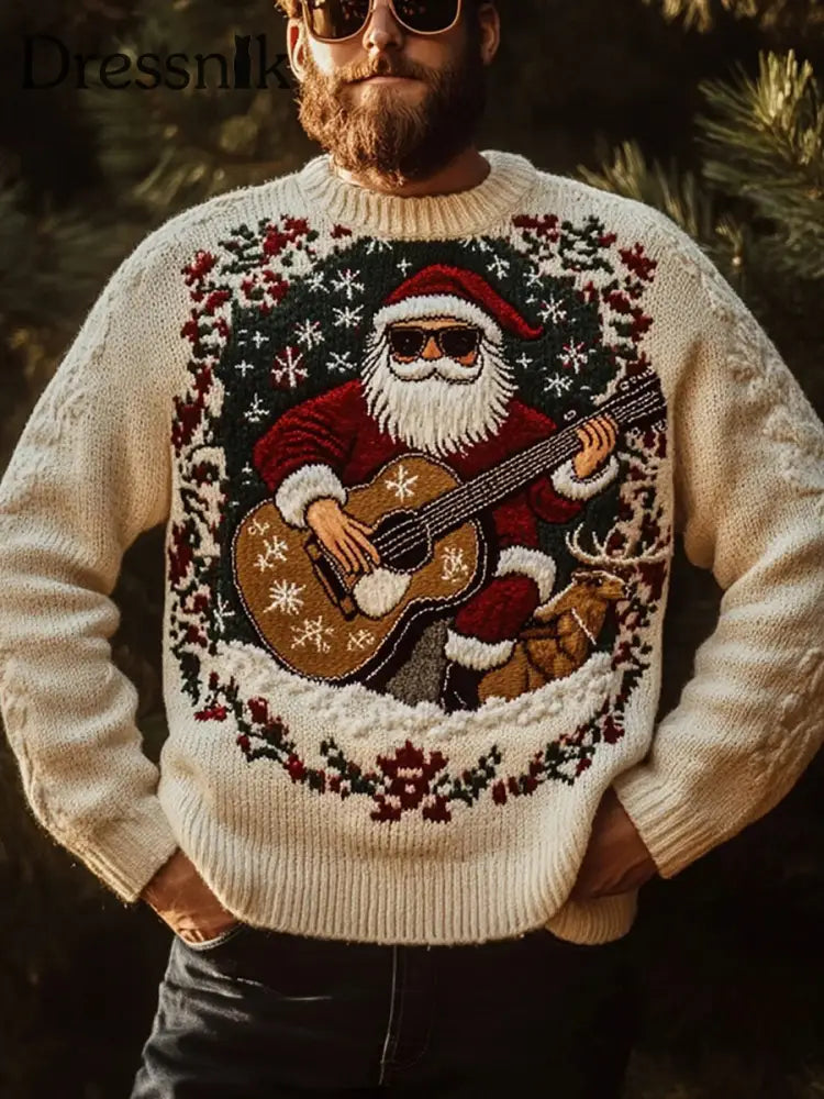 Herren Vintage Weihnachts weihnachts-Weihnachtsmann-Druck-Kunst-Freizeit strick pullover als bild / S