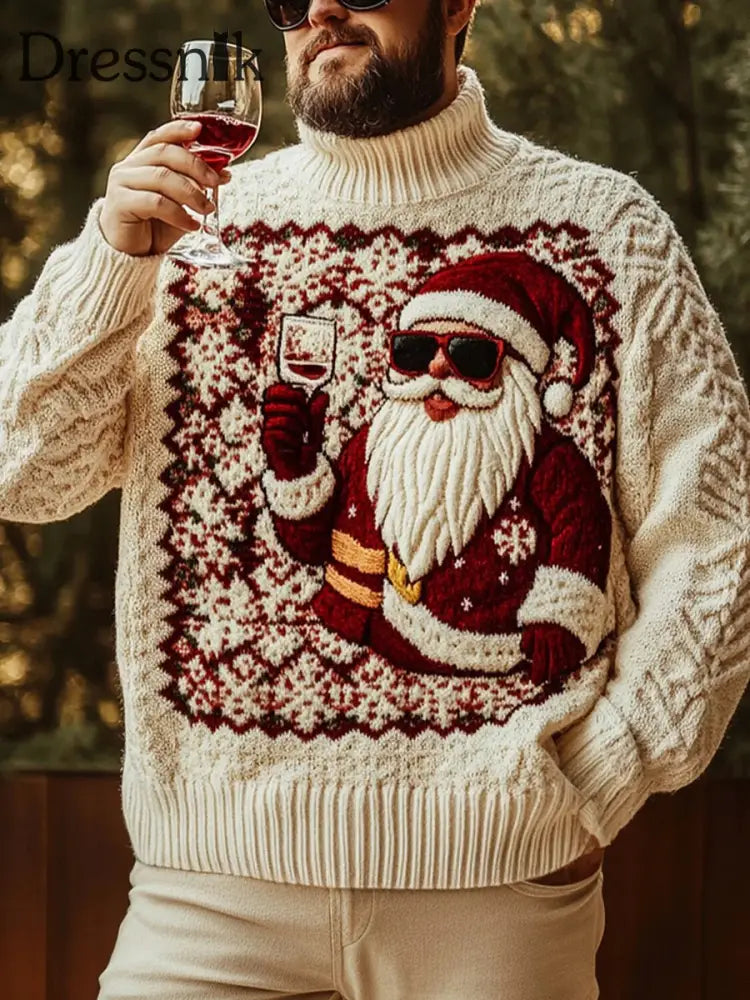 Herren Vintage Weihnachts weihnachts-Weihnachtsmann-Druck-Kunst-Freizeit strick pullover als bild / S
