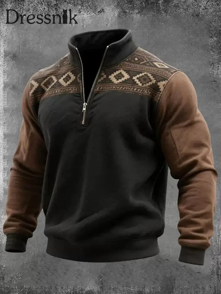 Herren Vintage Western Azteken Kapuzen pullover mit Reiß verschluss als bild / S