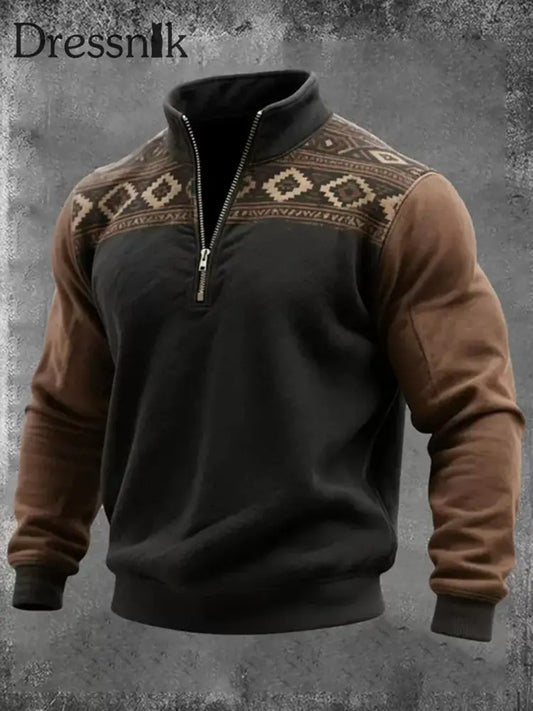 Herren Vintage Western Azteken Kapuzen pullover mit Reiß verschluss als bild / S