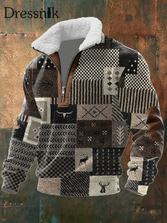 Herren Vintage Western bedruckt Fleece-Kapuzen pullover mit Reiß verschluss als bild / S