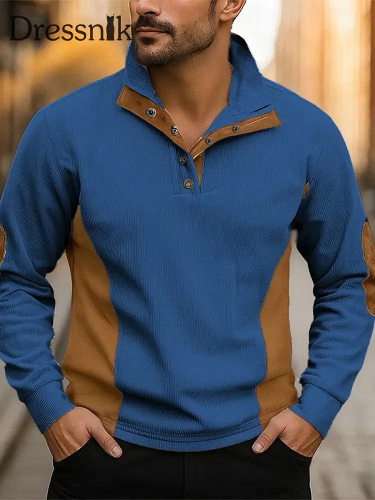Herren Vintage Western bedrucktes Casual Sweatshirt Blau / S